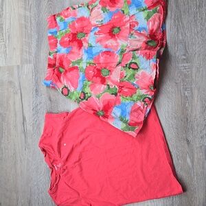 Gymboree 7/8 shirt skirt matching outfit spring summer Floral Coral Set Tee Cute
